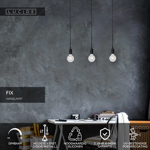 Lucide FIX - Hanglamp - 3xE27 - Zwart - USP